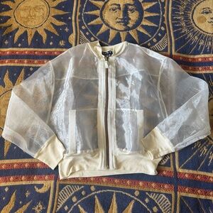 GSTQ White Sheer Street Style Lightweight Organza Bomber Jacket Size XS